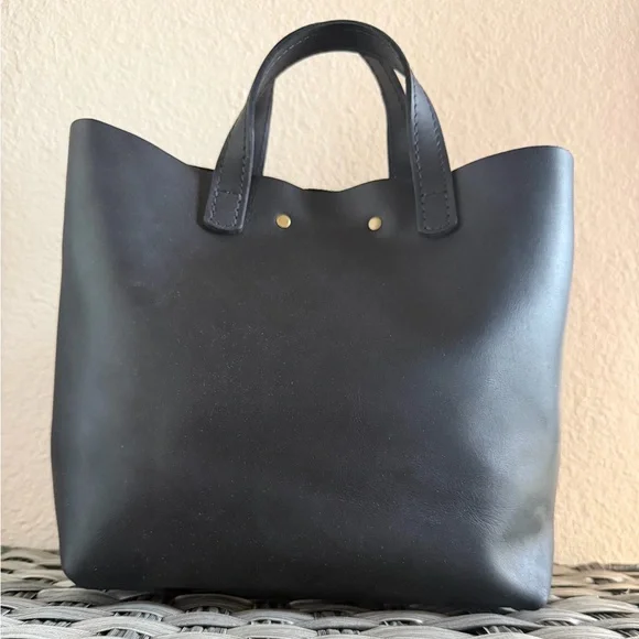Portland Leather Goods Mini Tote Bag – Black Full-Grain Leather Handbag - Picture 6 of 10